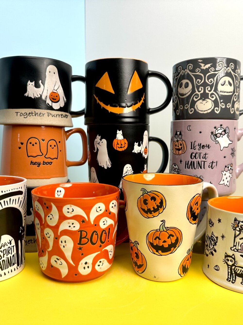 Halloween Ceramic Mugs Ghost Pumpkin Cat – Brand New